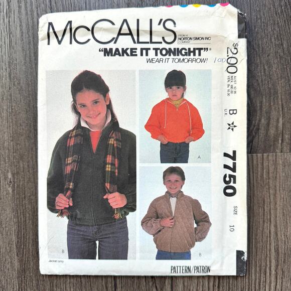UNCUT Vintage 1980s McCalls 7750 Sewing Pattern Sz XXS Quilted or Bomber Jacket - Picture 1 of 2